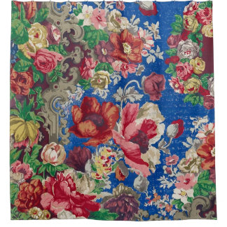 Blume Muster aus dem 19. Jahrhundert Antique Blue  Duschvorhang