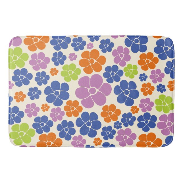 Blume Muster - Blau, orange, Lila, grün Badematte (Vorderseite)