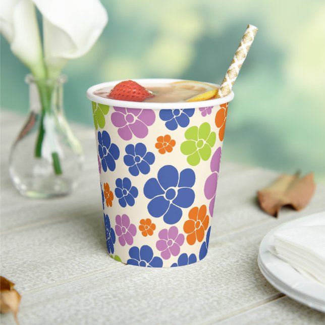 Blume Muster - Blau, orange, Lila, grün Pappbecher (In Situ)