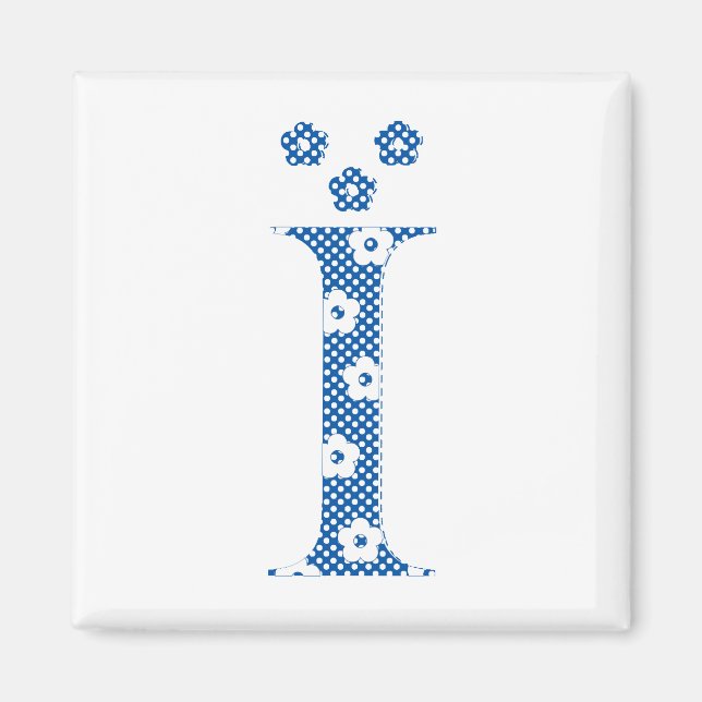 Blume Muster Buchstabe I (blau) Magnet (Vorne)