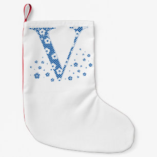 Blume Muster Buchstabe V (blau) Kleiner Weihnachtsstrumpf