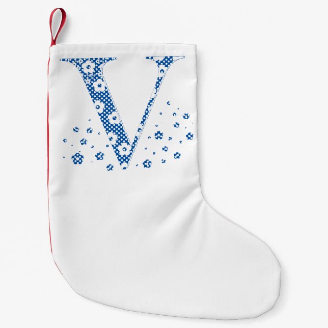 Blume Muster Buchstabe V (blau) Kleiner Weihnachtsstrumpf (Vorderseite)