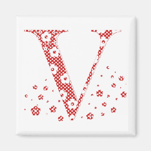 Blume Muster Buchstabe V (rot) Magnet (Vorne)