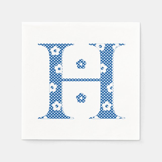 Blume Muster Buchstaben H (blau) Serviette (Vorderseite)