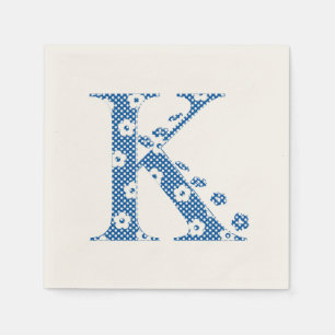 Blume Muster Buchstaben K (blau) Serviette