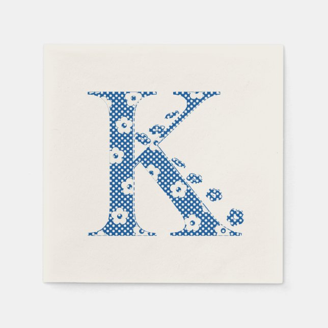 Blume Muster Buchstaben K (blau) Serviette (Vorderseite)