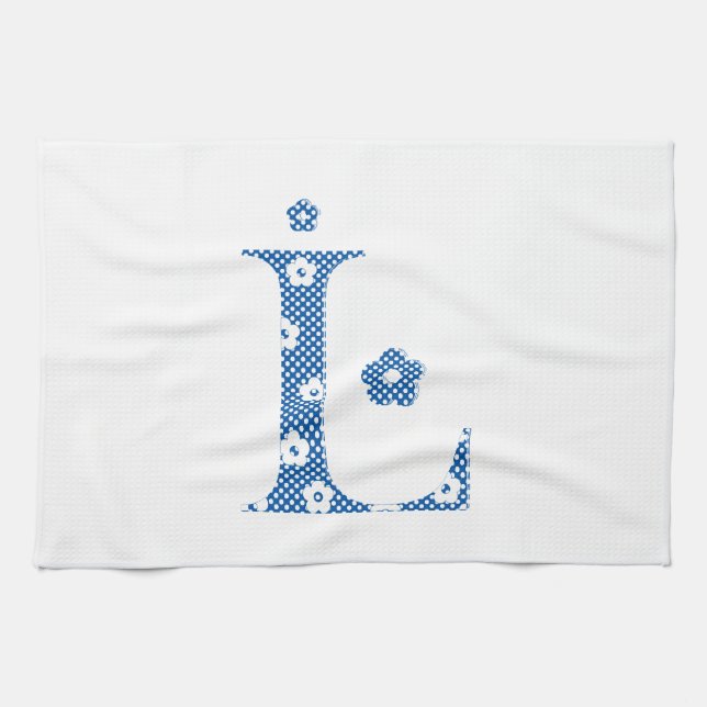 Blume Muster Buchstaben L (blau) Handtuch (Horizontal)