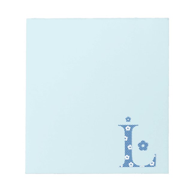 Blume Muster Buchstaben L (blau) Notizblock (Vorderseite)