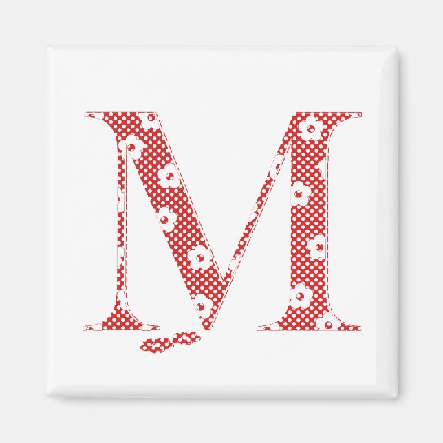 Blume Muster Buchstaben M (rot) Magnet (Vorne)