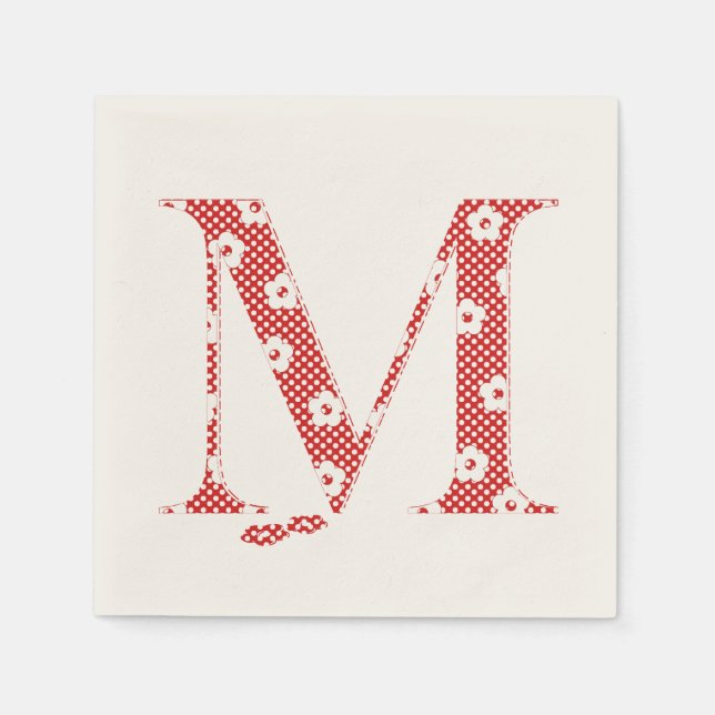 Blume Muster Buchstaben M (rot) Serviette (Vorderseite)