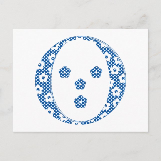 Blume Muster Buchstaben O (blau) Postkarte (Vorderseite)