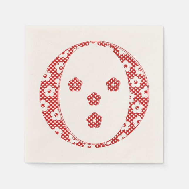 Blume Muster Buchstaben O (rot) Serviette (Vorderseite)