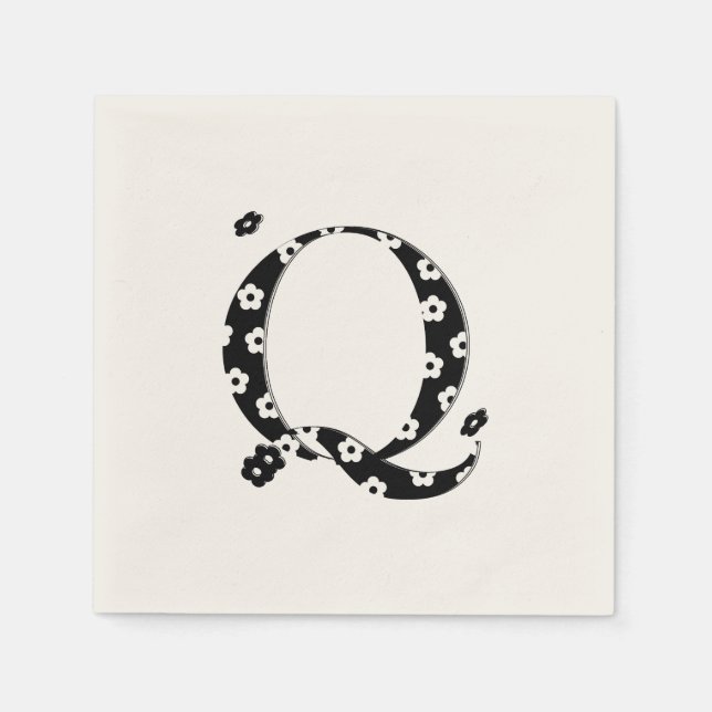 Blume Muster Buchstaben Q Serviette (Vorderseite)