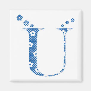 Blume Muster Buchstaben U (blau) Magnet