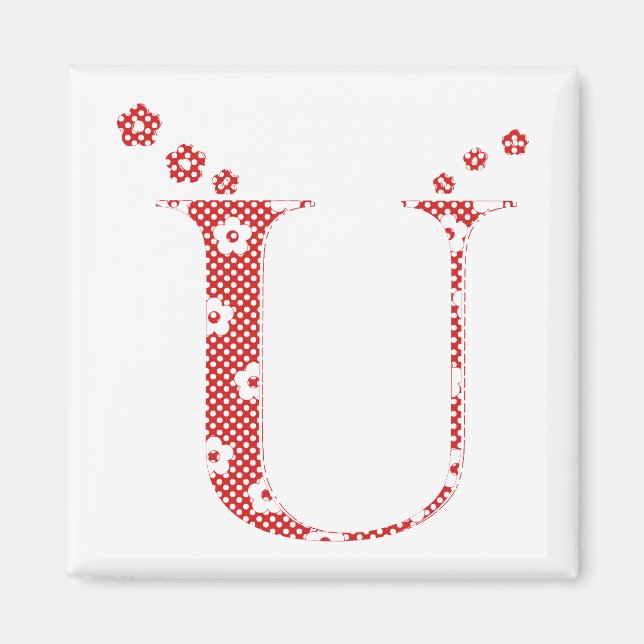 Blume Muster Buchstaben U (rot) Magnet (Vorne)