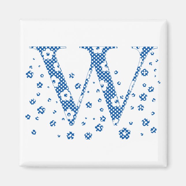Blume Muster Buchstaben W (blau) Magnet (Vorne)