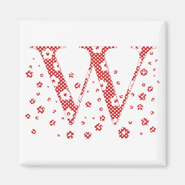 Blume Muster Buchstaben W (rot) Magnet (Vorne)