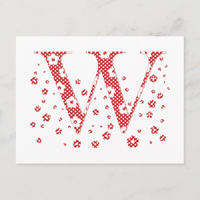 Blume Muster Buchstaben W (rot) Postkarte (Vorderseite)