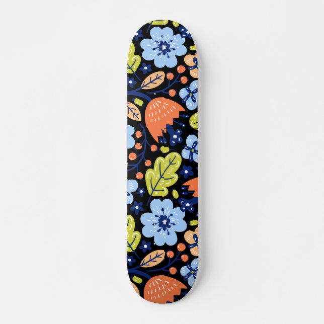 Blume Muster bunt leuchtend Skateboard (Vorne)