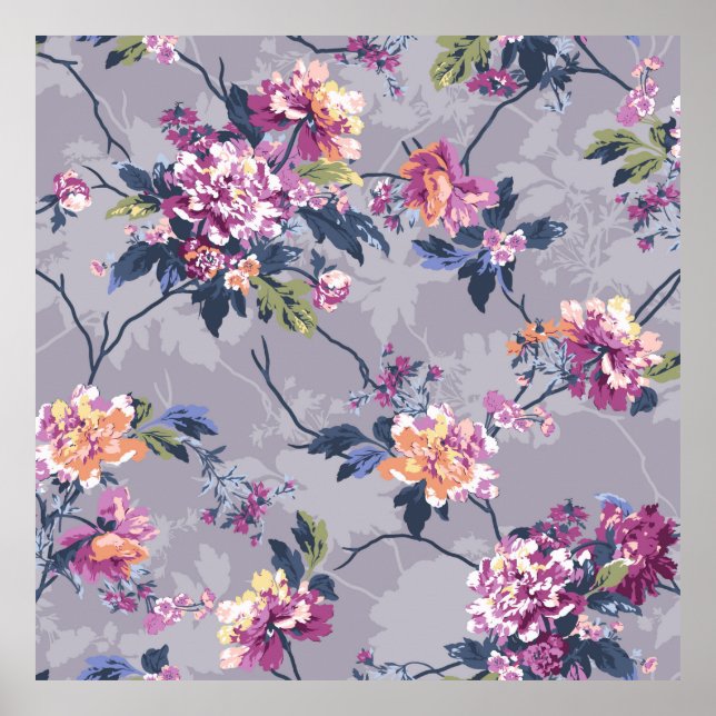 Blume Muster Design Textil Illustration Kunst, Bas Poster (Vorne)