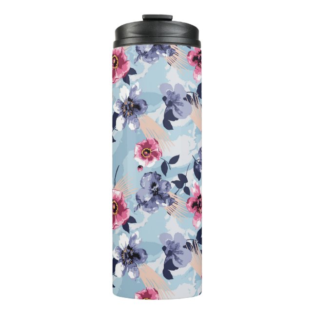Blume Muster Design Textil Illustration, Rückseite Thermosbecher (Vorderseite)