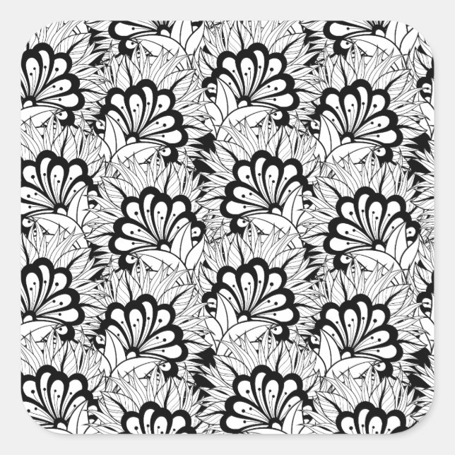 Blume Muster Doodle Quadratischer Aufkleber (Vorderseite)