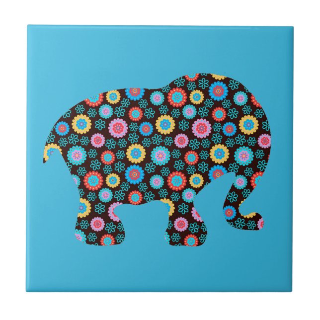 Blume Muster Elephant auf Blue Fliese (Vorderseite)