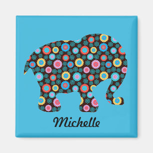 Blume Muster Elephant auf Blue Personalisiert Magnet