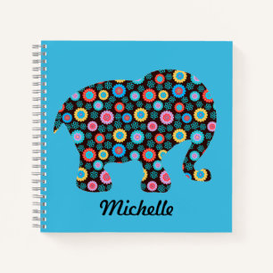 Blume Muster Elephant auf Blue Personalisiert Notizbuch
