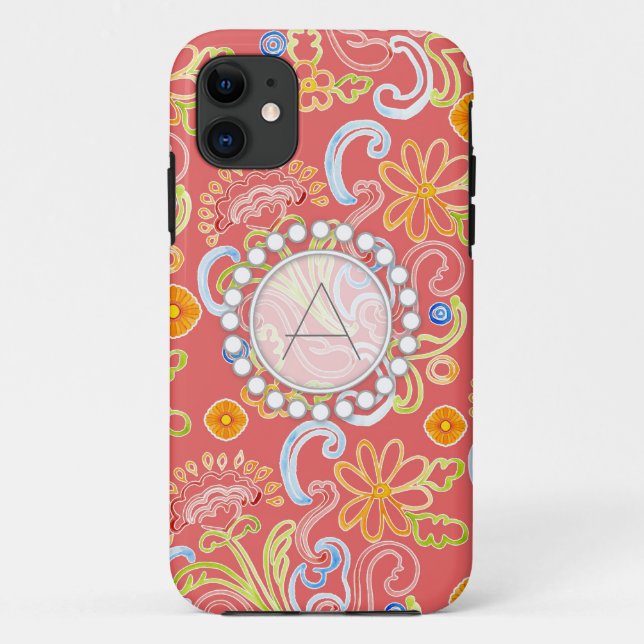 Blume Muster floraler Blattwirbel Monogramm Case-Mate iPhone Hülle (Rückseite)
