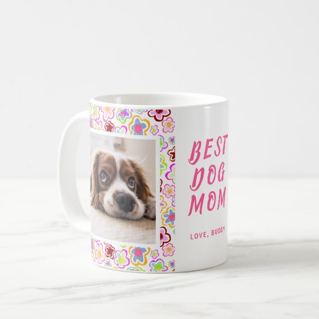 Blume-Muster-Foto der besten Hunde-Mama Kaffeetasse (Vorderseite Links)
