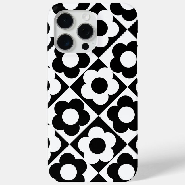Blume-Muster für Schwarzweiß-Diamant-Karo Case-Mate iPhone Hülle (Rückseite)