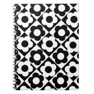 Blume-Muster für Schwarzweiß-Diamant-Karo Notizblock