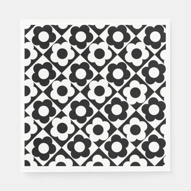 Blume-Muster für Schwarzweiß-Diamant-Karo Serviette (Vorderseite)