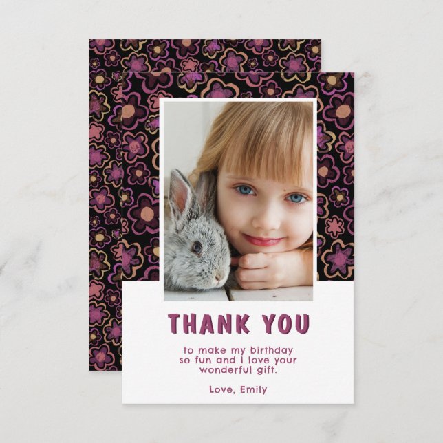 Blume Muster Geburtstagskinder Girl Foto Dankeskarte (Vorne/Hinten)