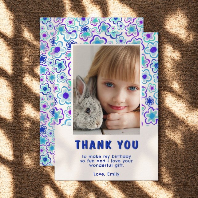 Blume Muster Geburtstagskinder Girl Foto Dankeskarte (Von Creator hochgeladen)