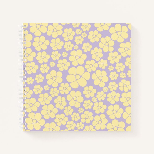 Blume Muster - gelb und Lila Notizbuch (Vorderseite)
