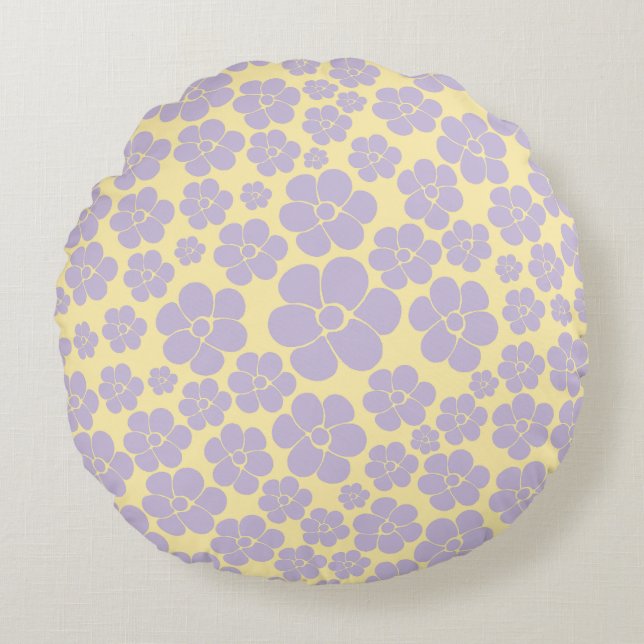 Blume Muster - gelb und Lila Rundes Kissen (Vorderseite)