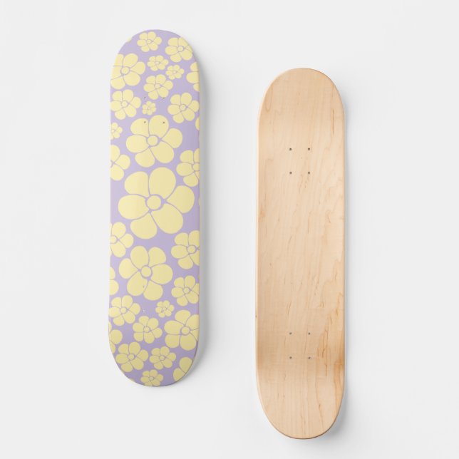 Blume Muster - gelb und Lila Skateboard (Vorderseite)