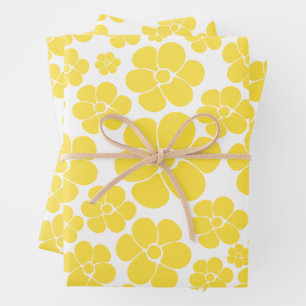 Blume Muster - Gelb und Weiß Geschenkpapier Set