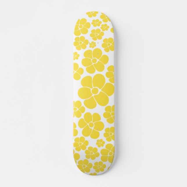 Blume Muster - Gelb und Weiß Skateboard (Vorne)