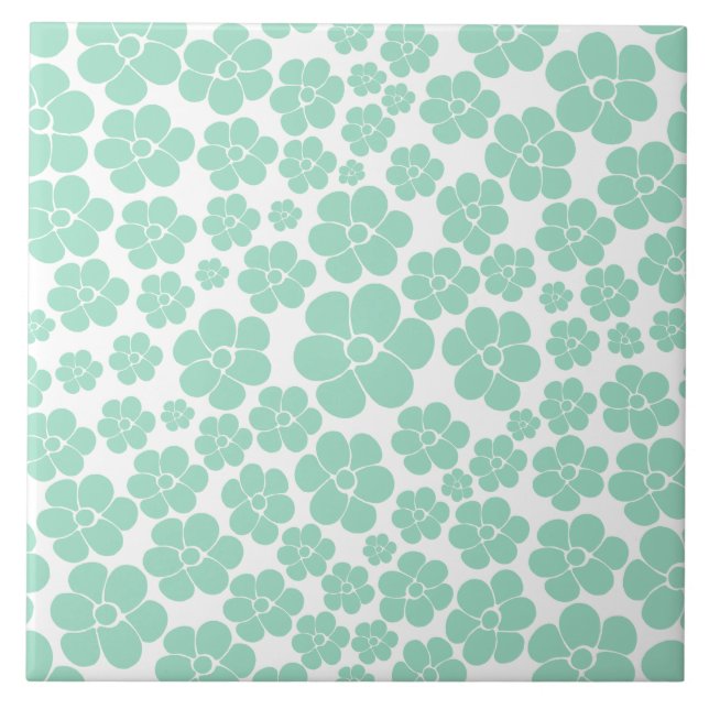 Blume Muster - Grün (Minze) Fliese (Vorderseite)