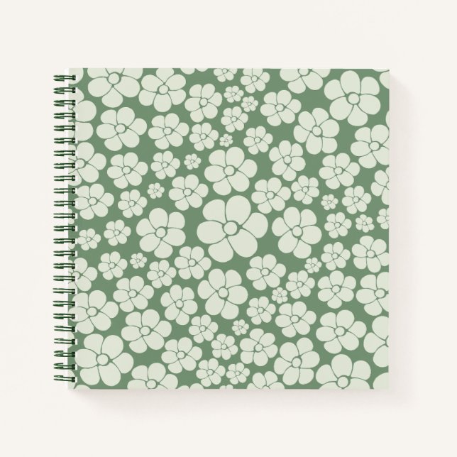 Blume Muster - Grün Notizbuch (Vorderseite)