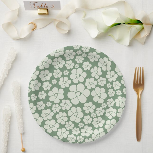 Blume Muster - Grün Pappteller (Hochzeit)