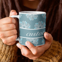 Blume Muster in Blau und Weiß mit Text
