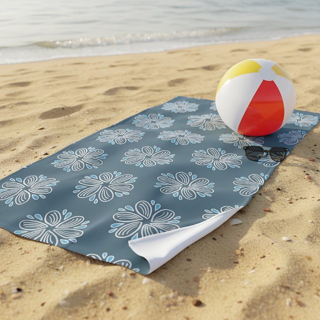 Blume Muster in Blau und Weiß Strandtuch (blue flower pattern beach towel)