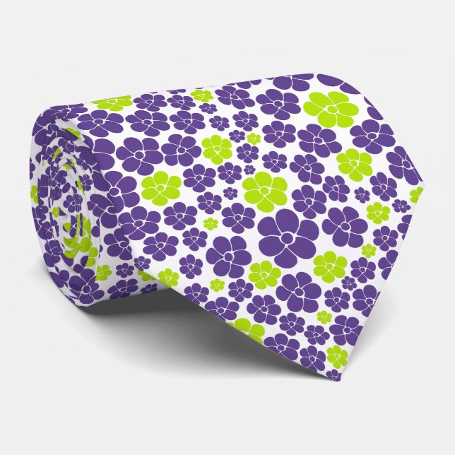 Blume Muster in Lime Green und Lila Krawatte (Gerollt)