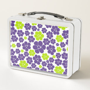 Blume Muster in Lime Green und Lila Metall Brotdose