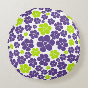 Blume Muster in Lime Green und Lila Rundes Kissen