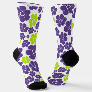 Blume Muster in Lime Green und Lila Socken